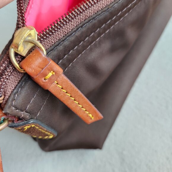 Dooney & Bourke Mini Bag Brown Nylon Leather Strap Handbag Pink Lining - Picture 6 of 10